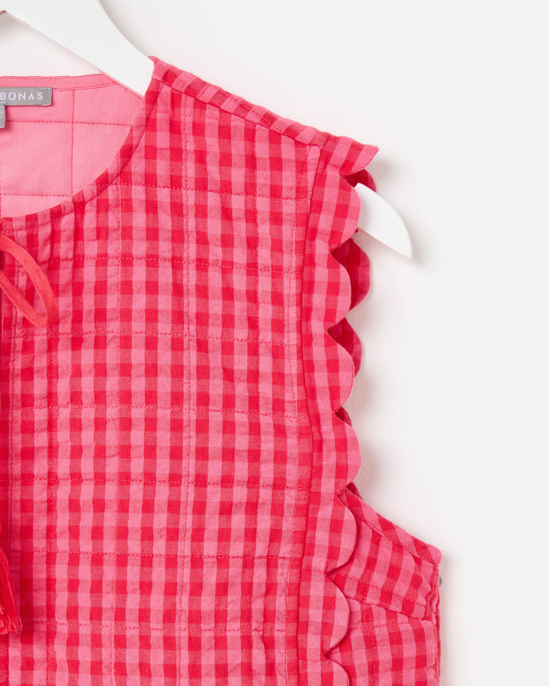 Pink Gingham Tie Front Quilted Gilet