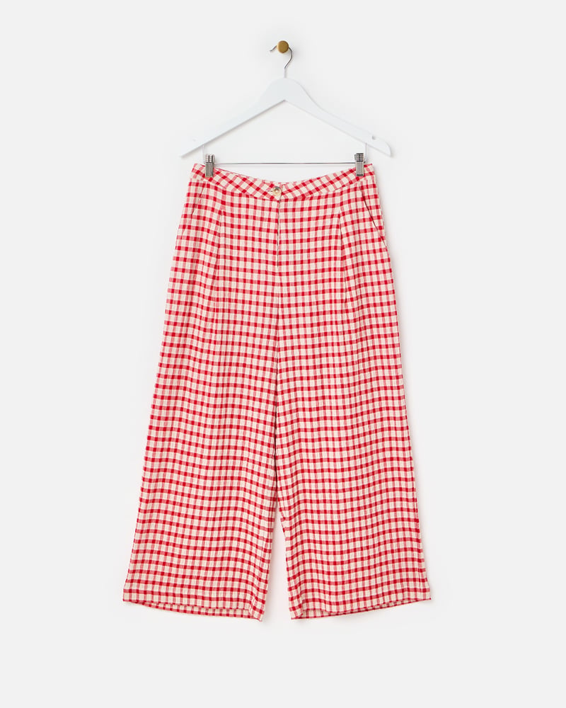 Red & Cream Gingham Cropped Wide Leg Trousers