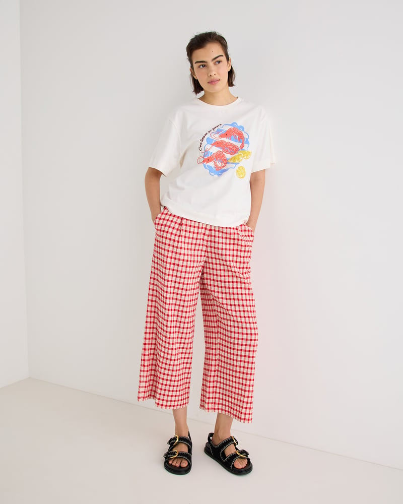 Red & Cream Gingham Cropped Wide Leg Trousers