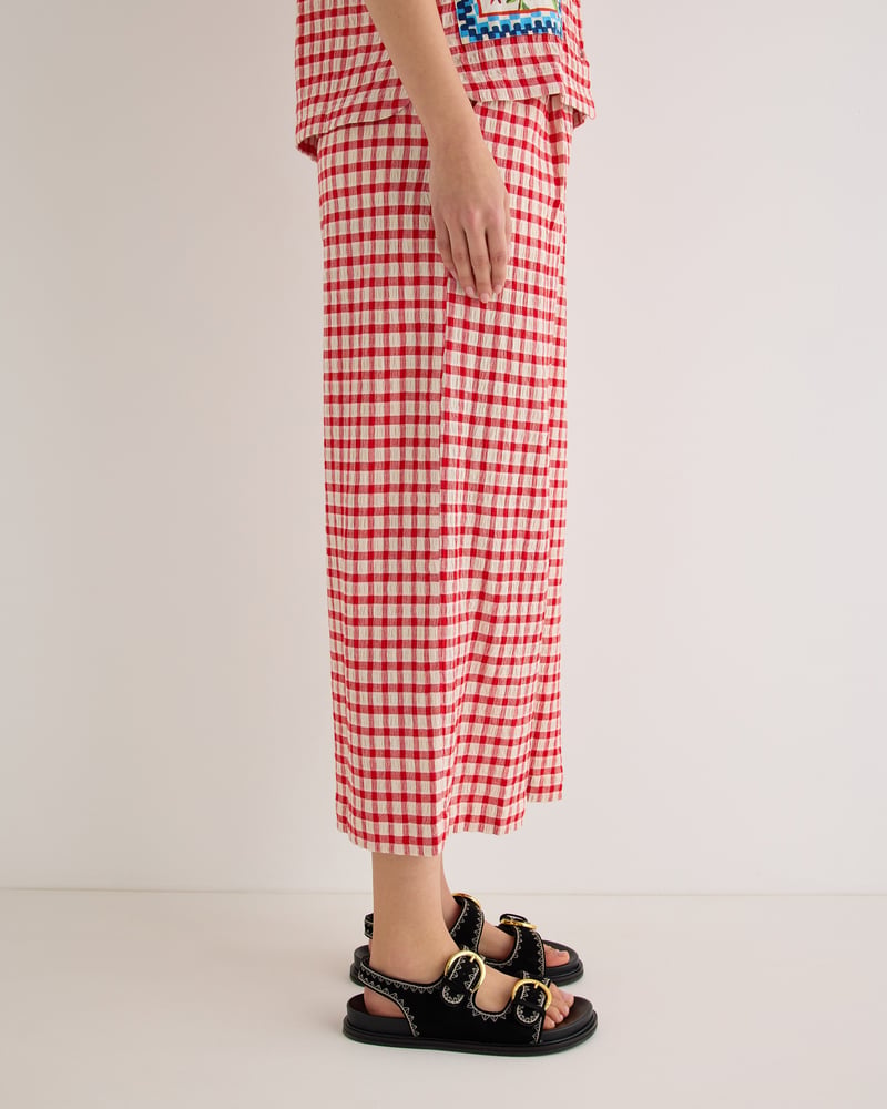 Red & Cream Gingham Cropped Wide Leg Trousers
