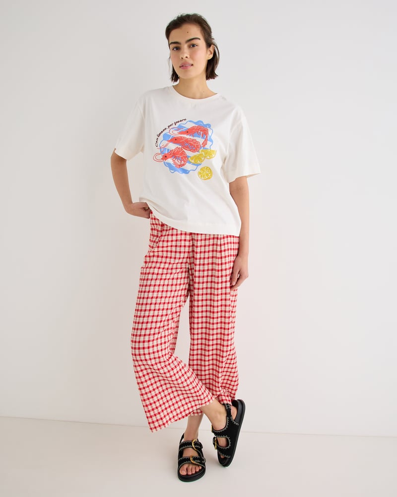 Red & Cream Gingham Cropped Wide Leg Trousers