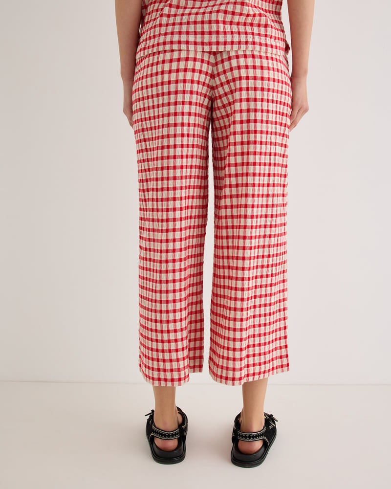 Red & Cream Gingham Cropped Wide Leg Trousers