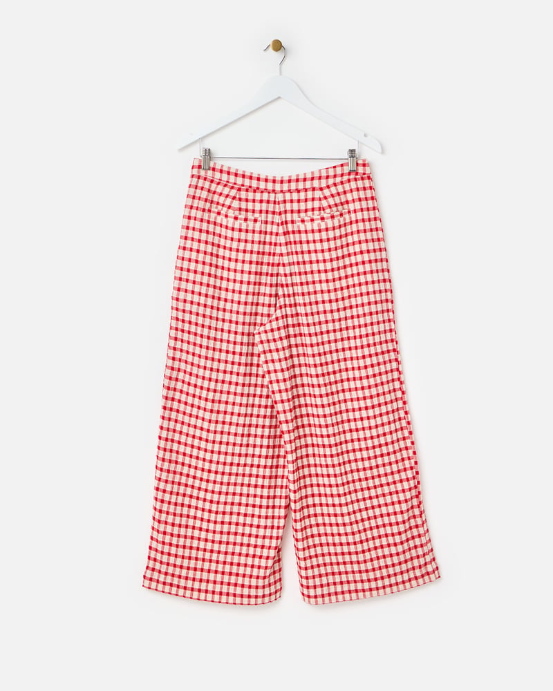 Red & Cream Gingham Cropped Wide Leg Trousers