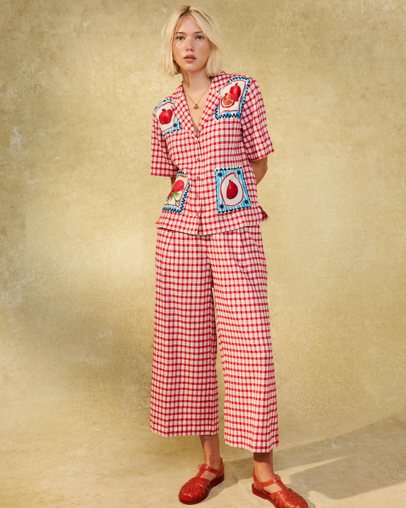 Red & Cream Gingham Cropped Wide Leg Trousers