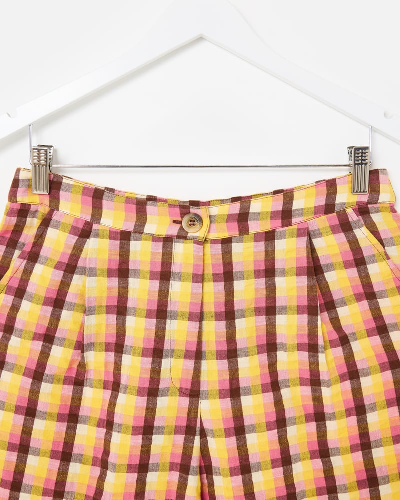 Yellow & Brown Checked Cropped Wide Leg Trousers