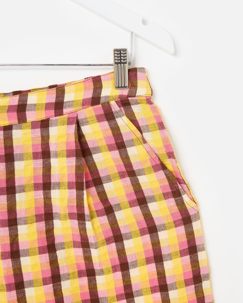 Yellow & Brown Checked Cropped Wide Leg Trousers