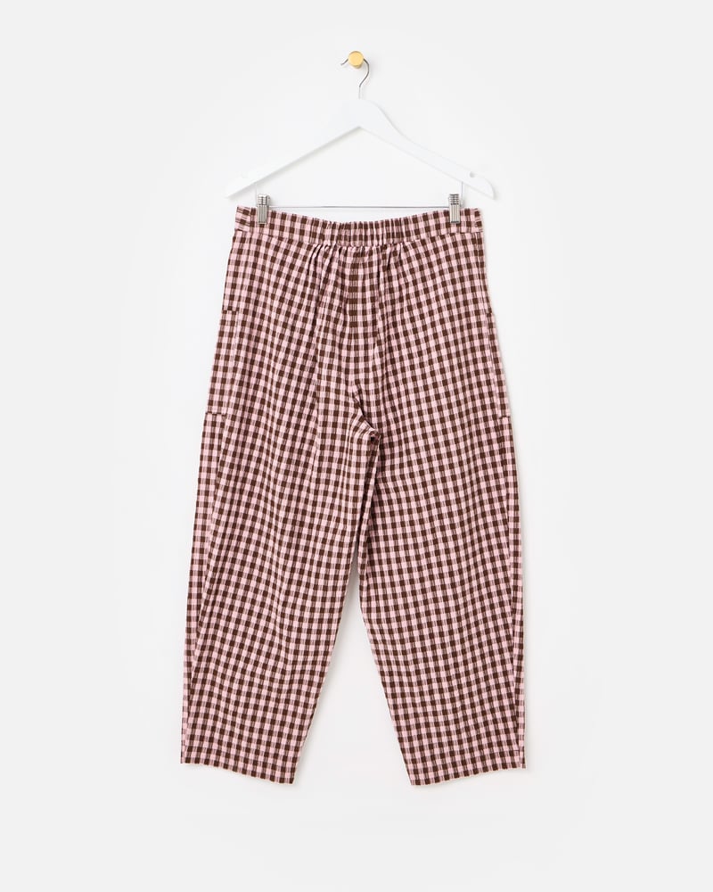 Pink & Brown Gingham Cotton Cropped Tapered Trousers