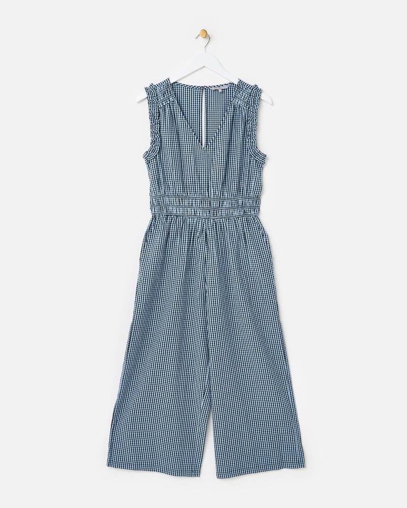 Blue & Black Gingham Sleeveless Cotton Jumpsuit