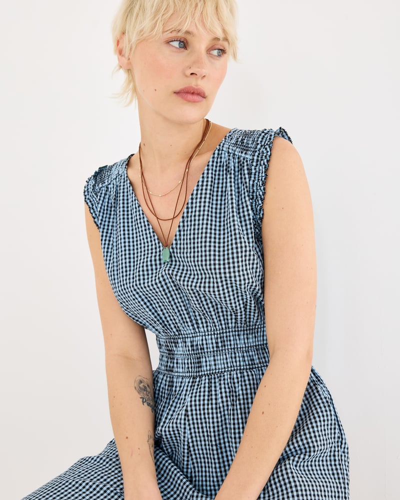 Blue & Black Gingham Sleeveless Cotton Jumpsuit