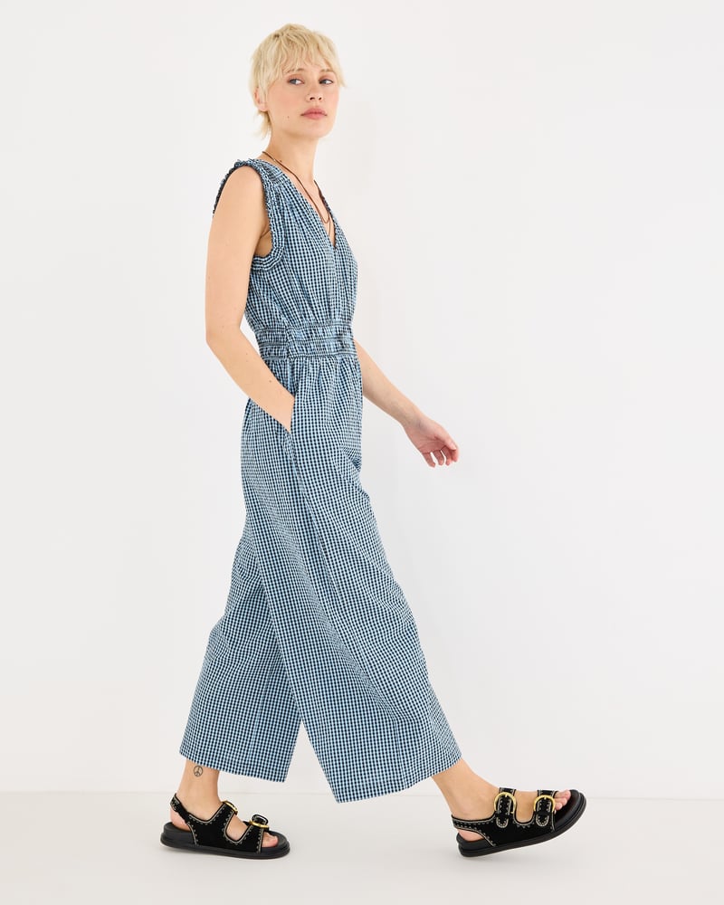 Blue & Black Gingham Sleeveless Cotton Jumpsuit