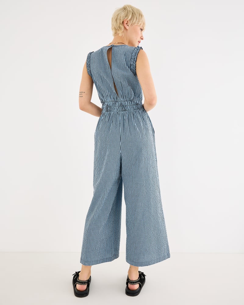 Blue & Black Gingham Sleeveless Cotton Jumpsuit