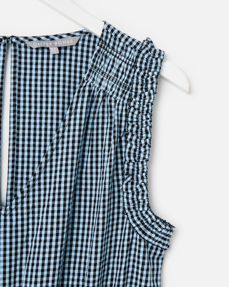 Blue & Black Gingham Sleeveless Cotton Jumpsuit
