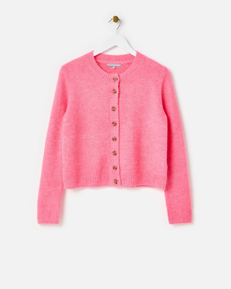 Pink Crew Neck Knitted Cardigan