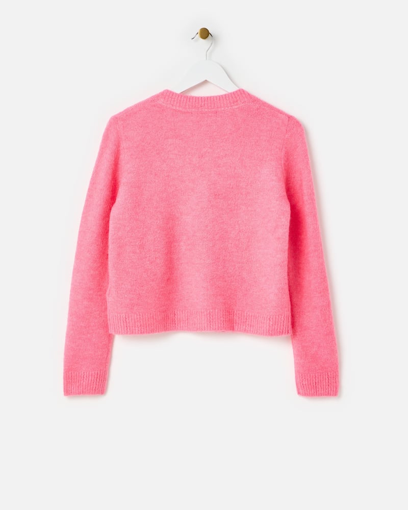 Pink Crew Neck Knitted Cardigan
