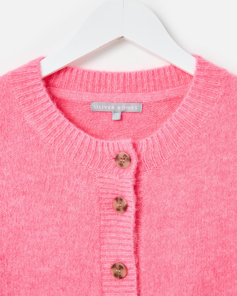 Pink Crew Neck Knitted Cardigan