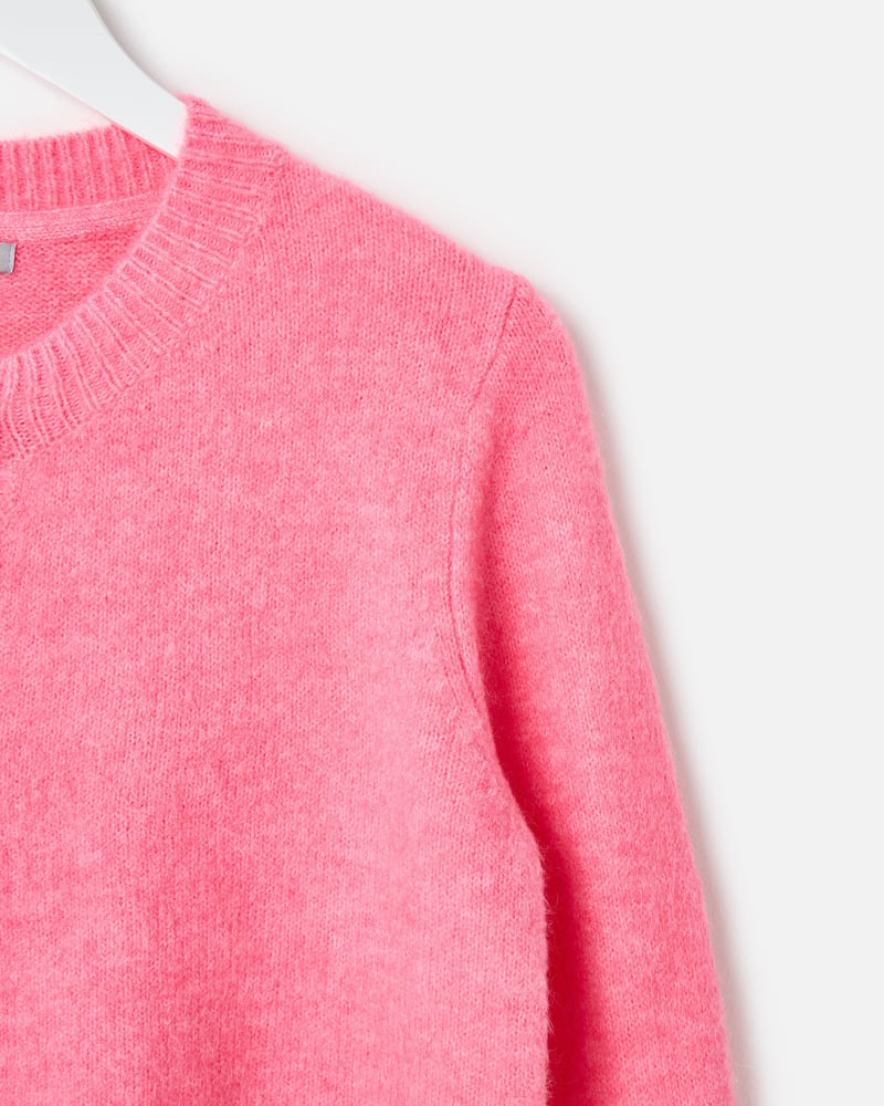 Pink Crew Neck Knitted Cardigan