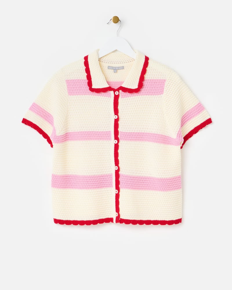 Pink & Ecru Striped Knitted Shirt