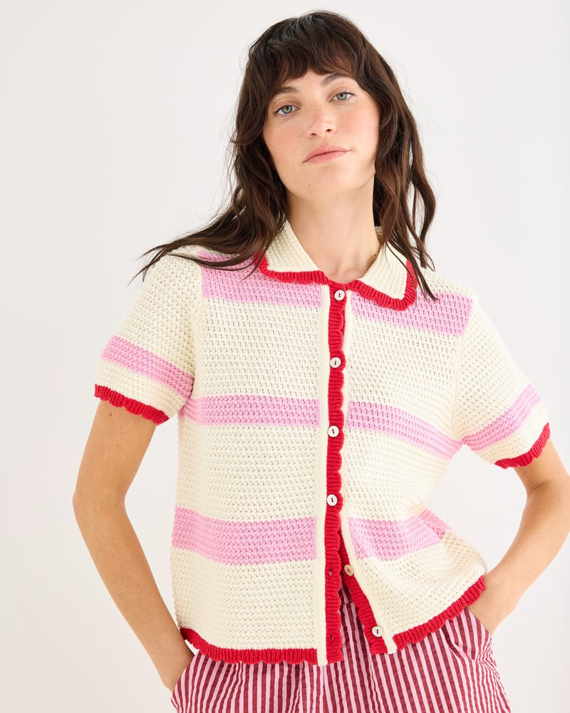 Pink & Ecru Striped Knitted Shirt