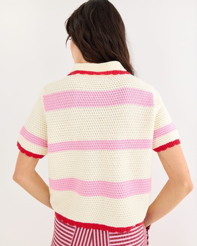 Pink & Ecru Striped Knitted Shirt