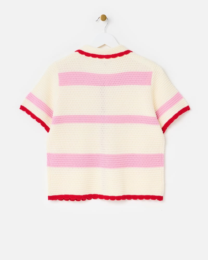 Pink & Ecru Striped Knitted Shirt