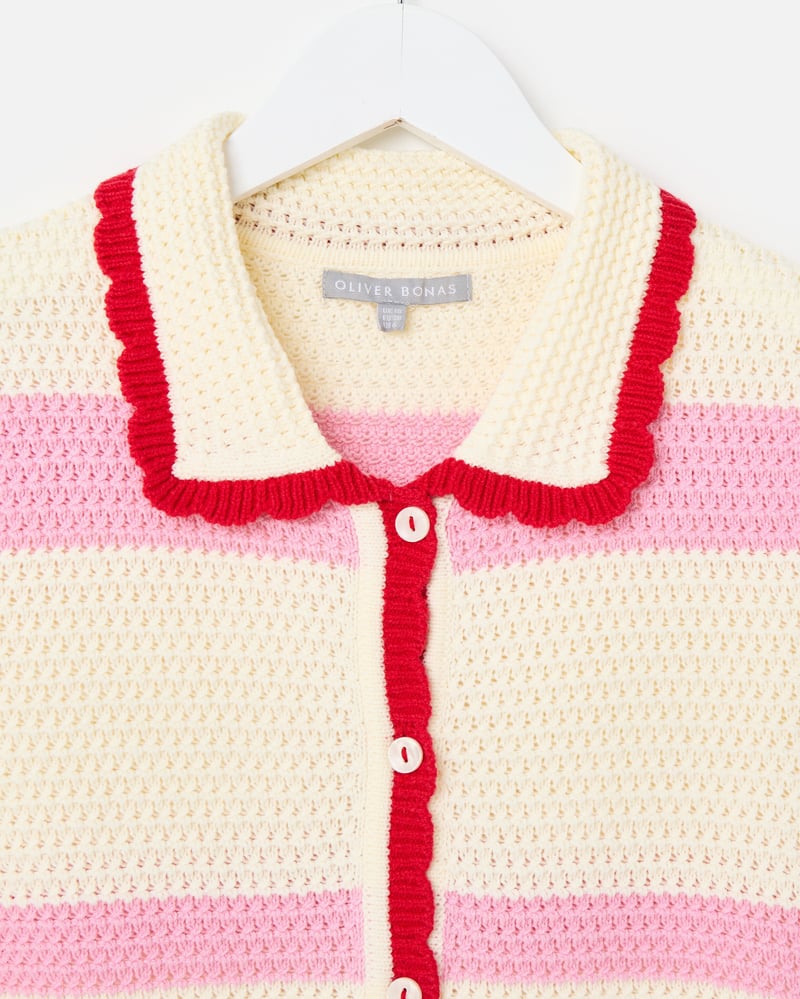 Pink & Ecru Striped Knitted Shirt