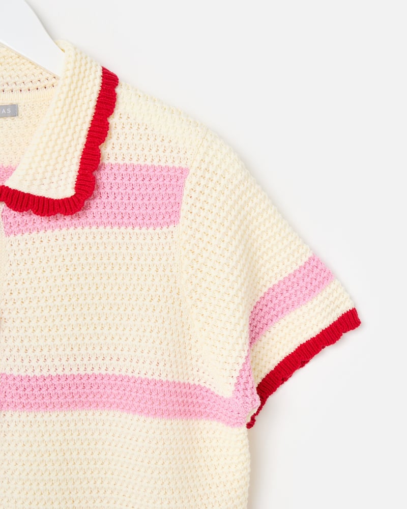 Pink & Ecru Striped Knitted Shirt