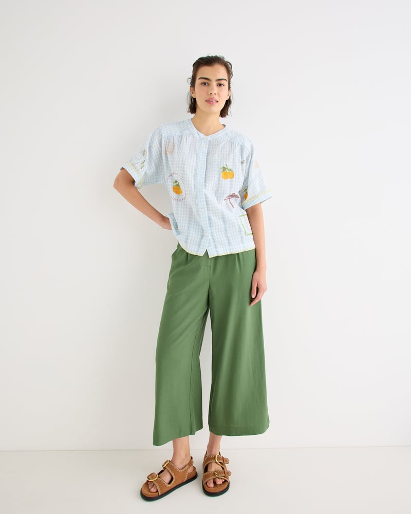 Light Blue Gingham Embroidered Short Sleeve Shirt