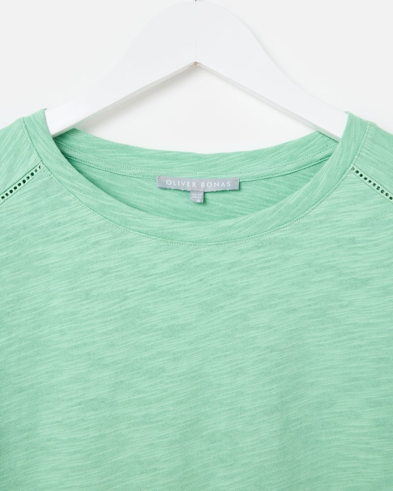 Green Embroidered Cotton Puff Sleeve Top
