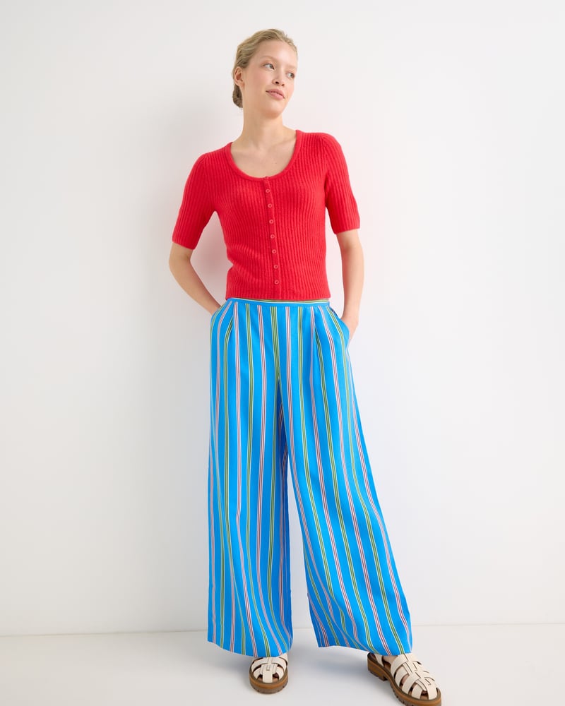 Red Button Up Ribbed Knitted Top