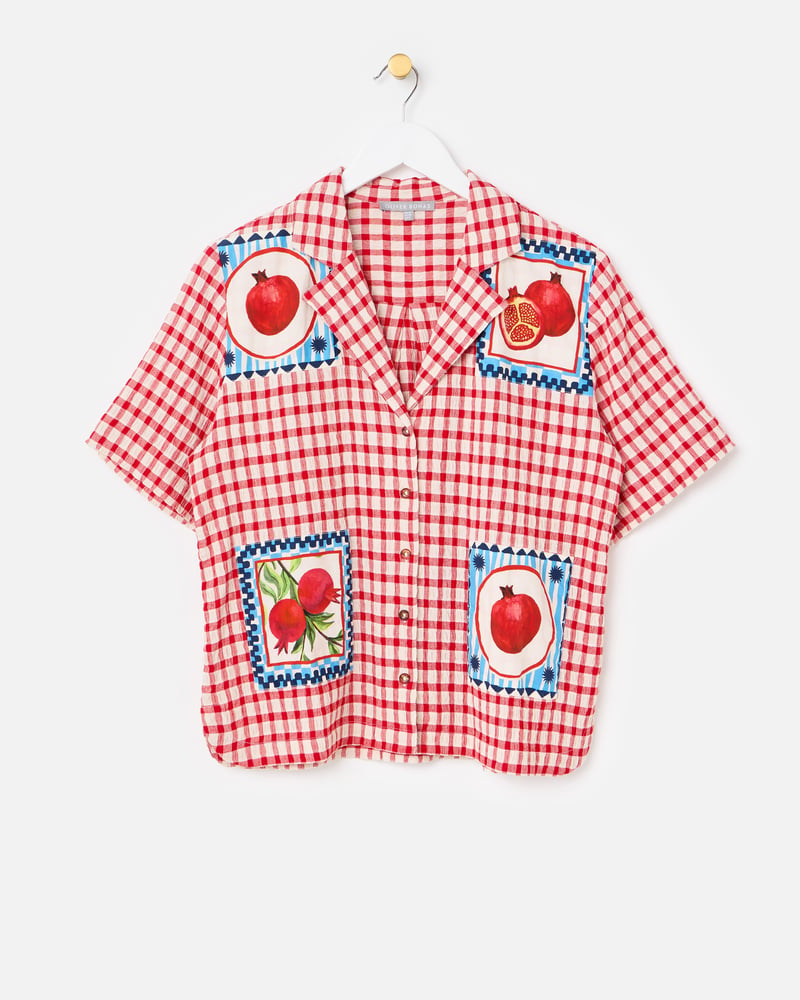 Red & Cream Gingham Pomegranate Short Sleeve Shirt
