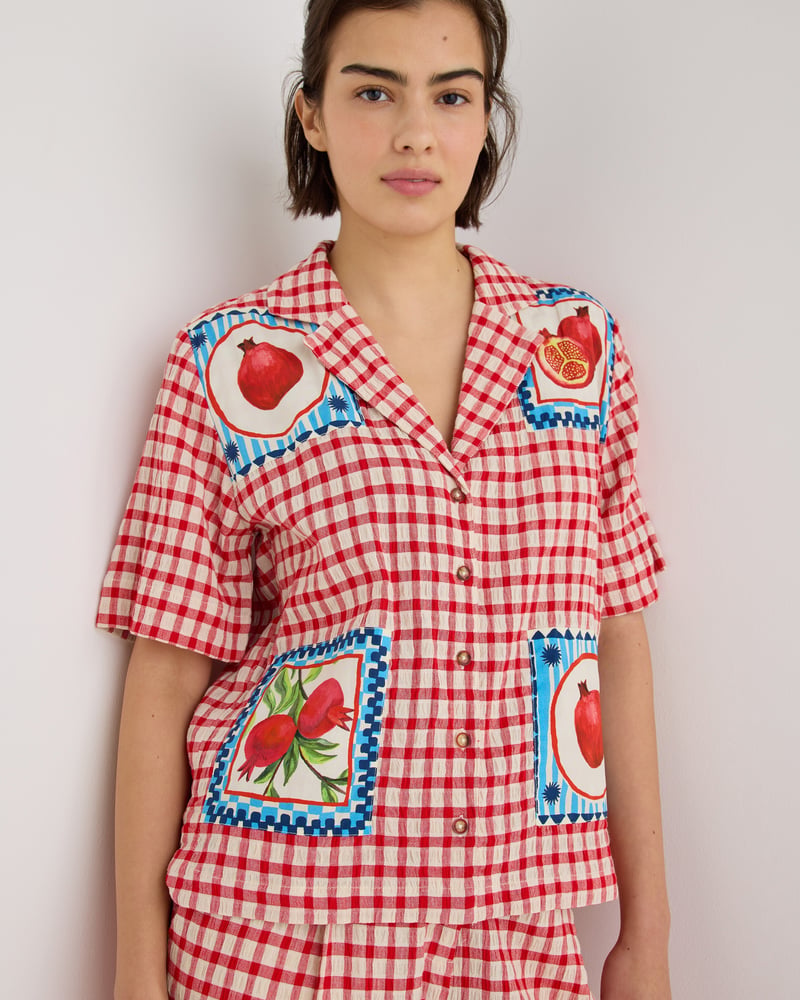 Red & Cream Gingham Pomegranate Short Sleeve Shirt