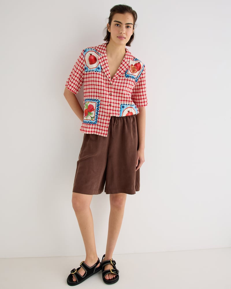 Red & Cream Gingham Pomegranate Short Sleeve Shirt