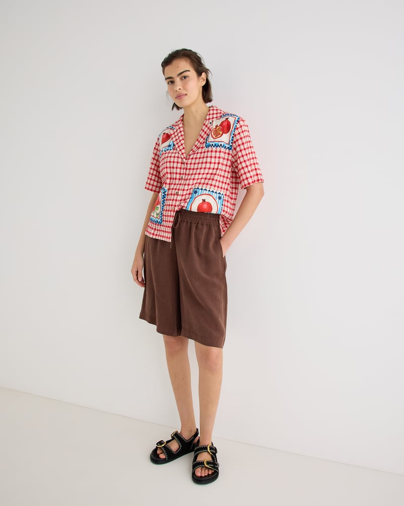 Red & Cream Gingham Pomegranate Short Sleeve Shirt