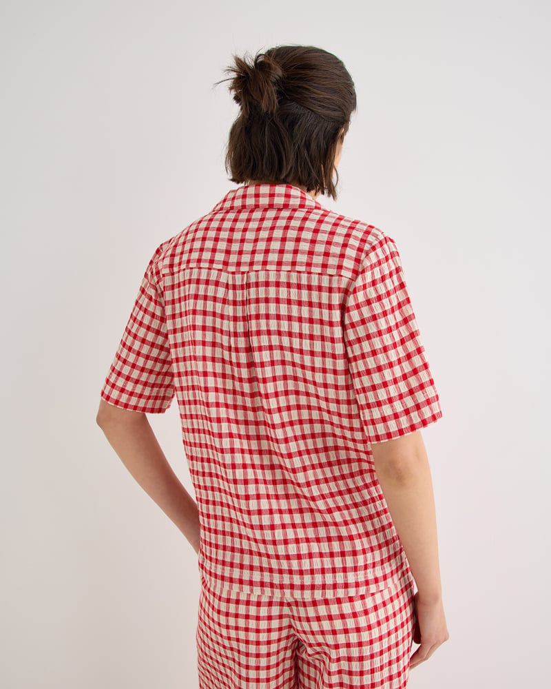 Red & Cream Gingham Pomegranate Short Sleeve Shirt