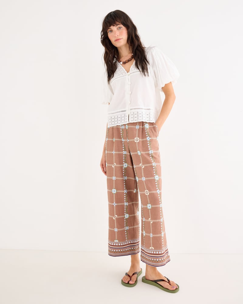 White Broderie Crochet Button Up Puff Sleeve Cotton Blouse