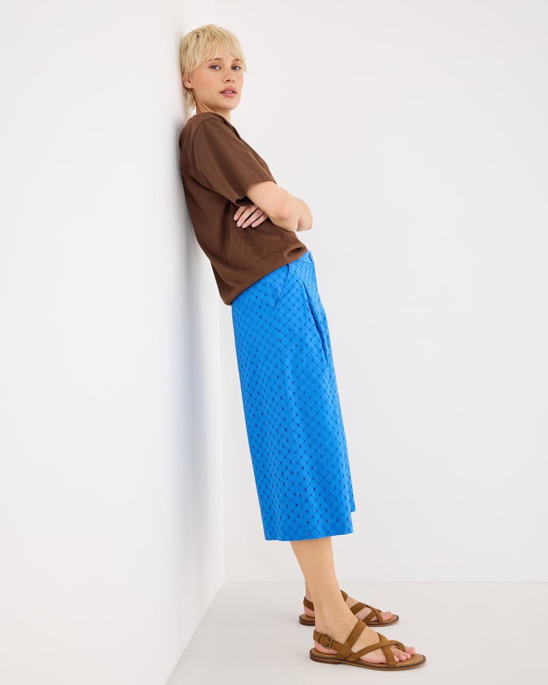 Cobalt Blue Broderie Wide Leg Culotte Trousers