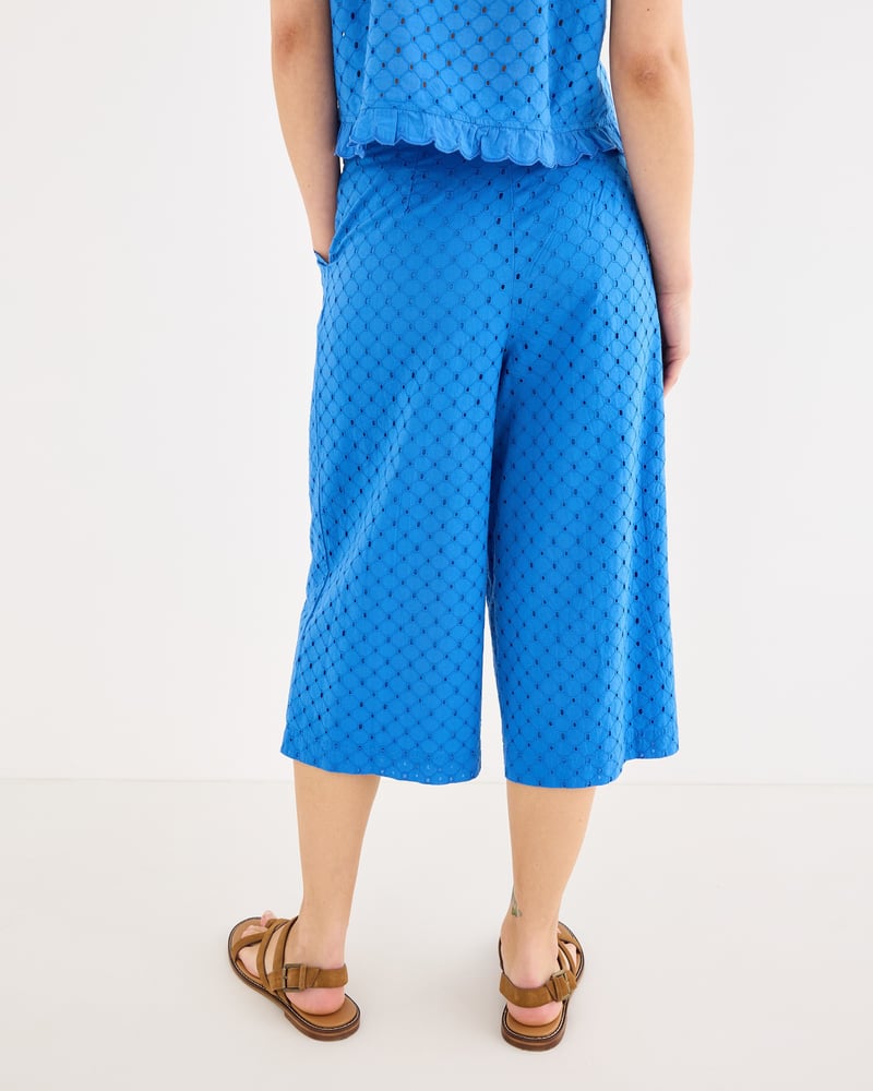 Cobalt Blue Broderie Wide Leg Culotte Trousers