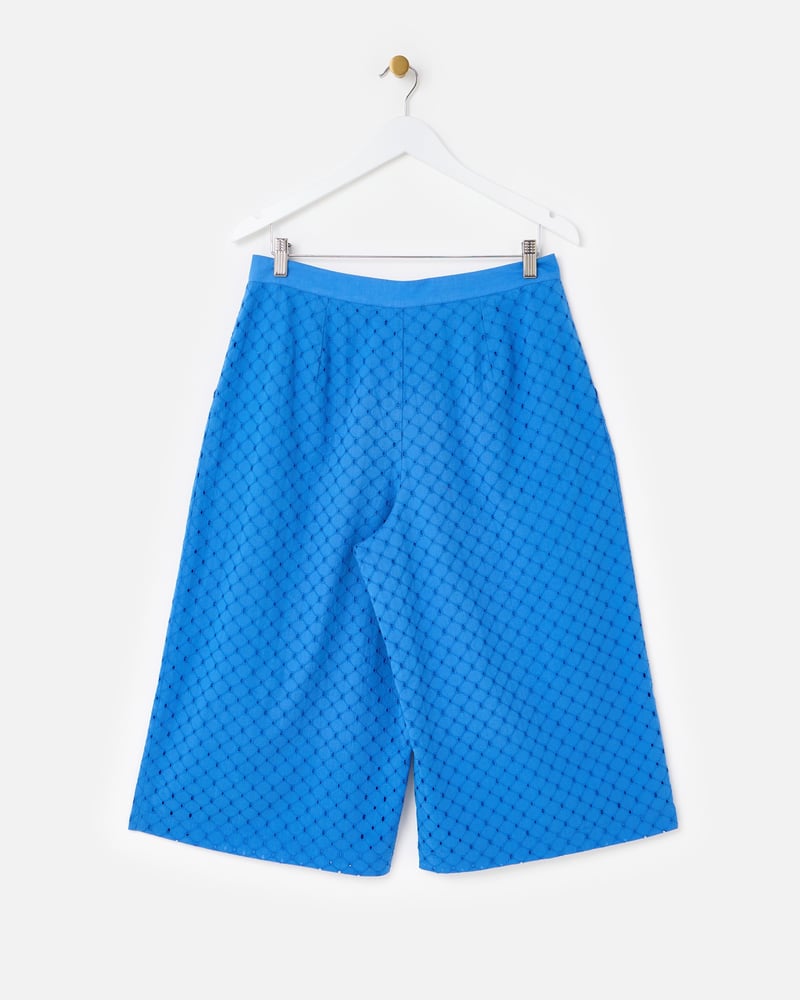 Cobalt Blue Broderie Wide Leg Culotte Trousers