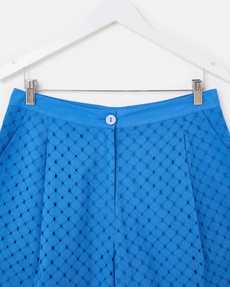 Cobalt Blue Broderie Wide Leg Culotte Trousers