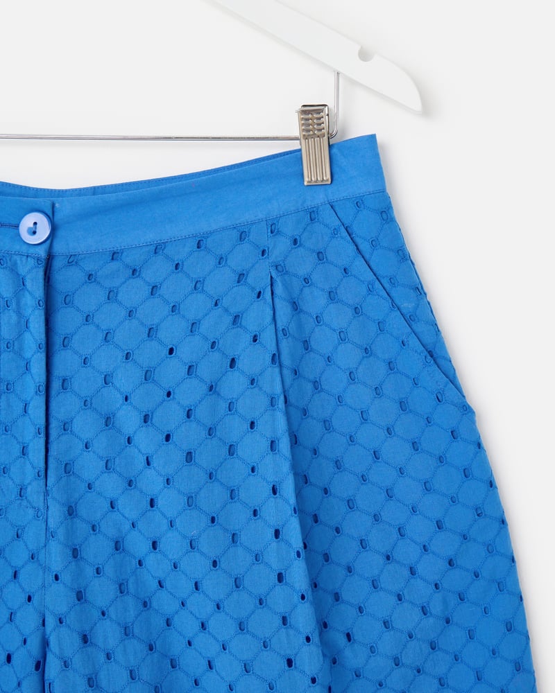 Cobalt Blue Broderie Wide Leg Culotte Trousers