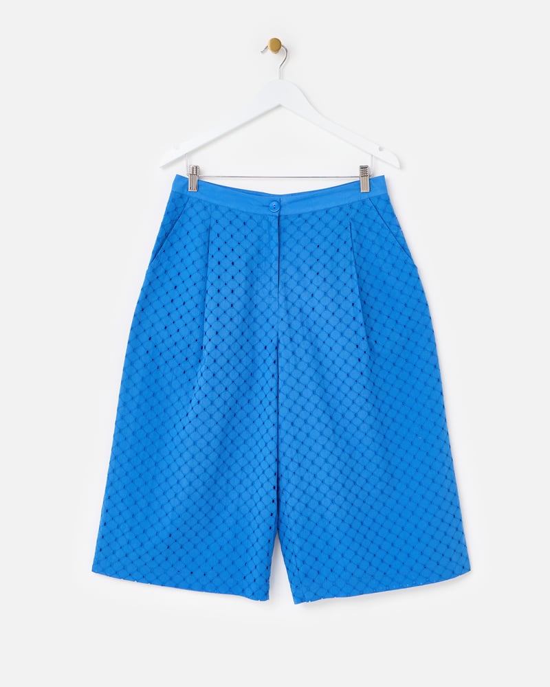 Cobalt Blue Broderie Wide Leg Culotte Trousers