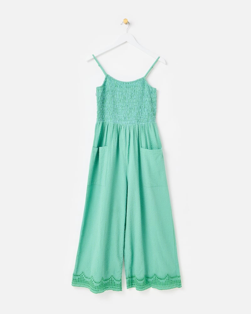 Green Striped Strappy Cropped Jumpsuit