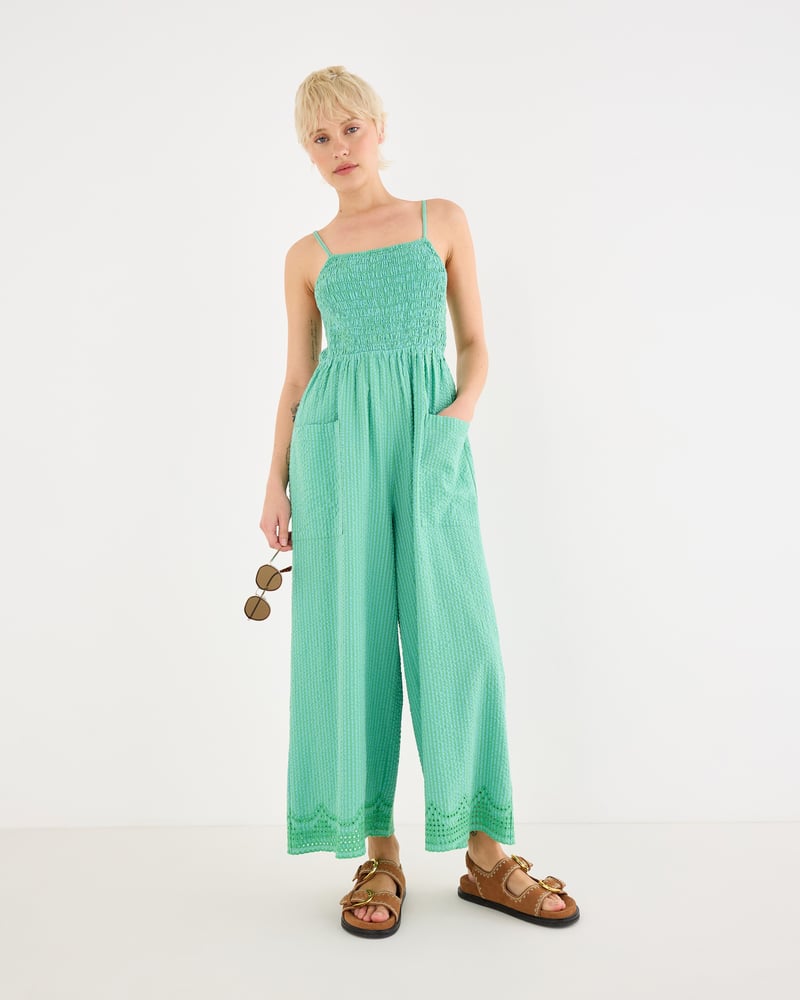 Green Striped Strappy Cropped Jumpsuit