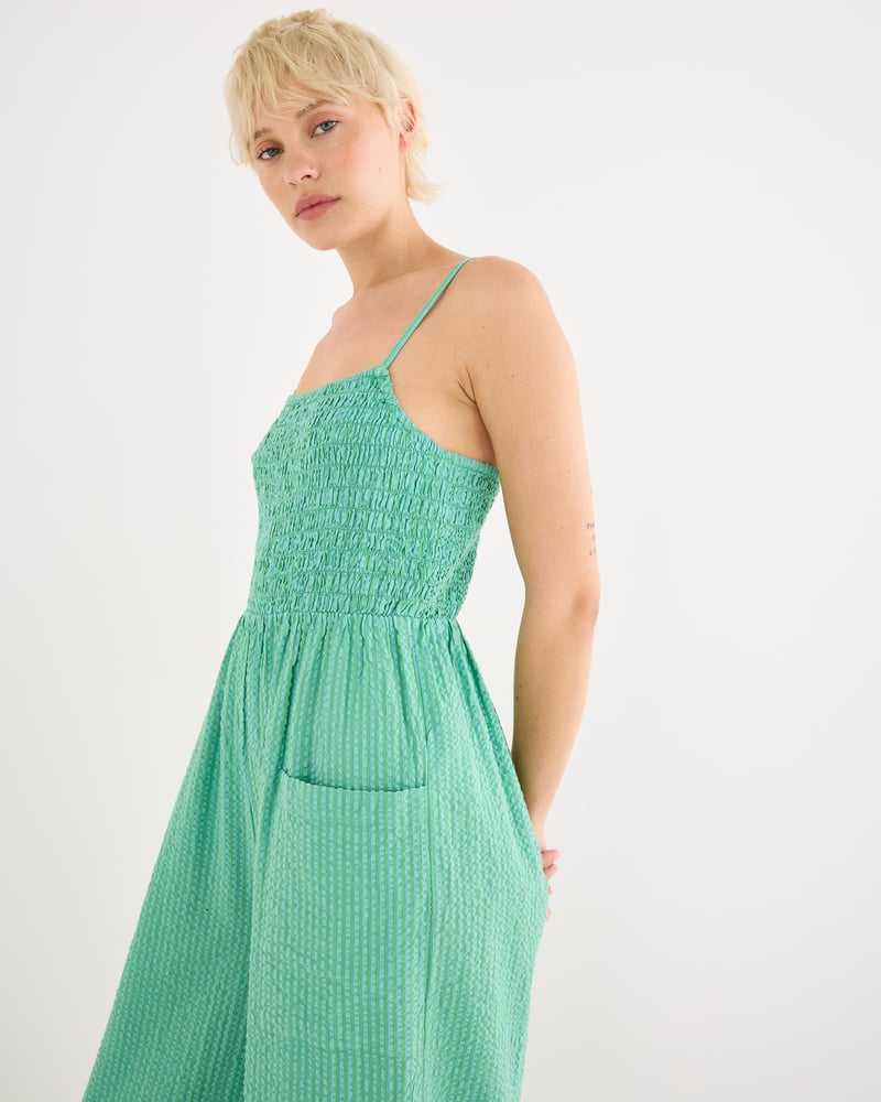 Green Striped Strappy Cropped Jumpsuit