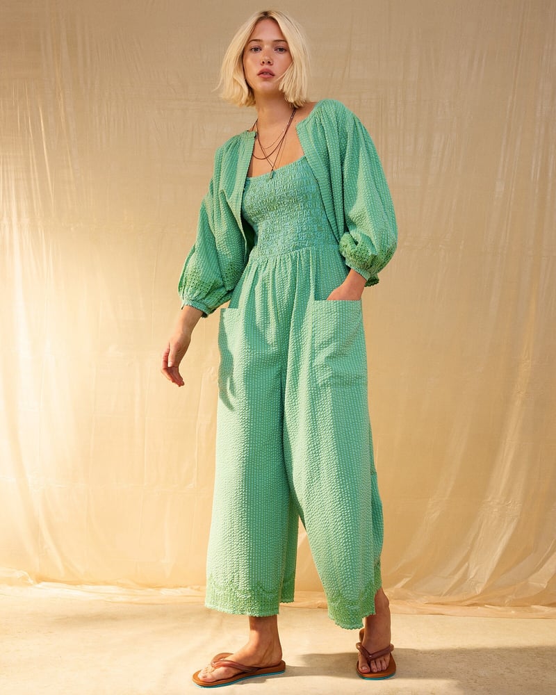 Green Striped Strappy Cropped Jumpsuit