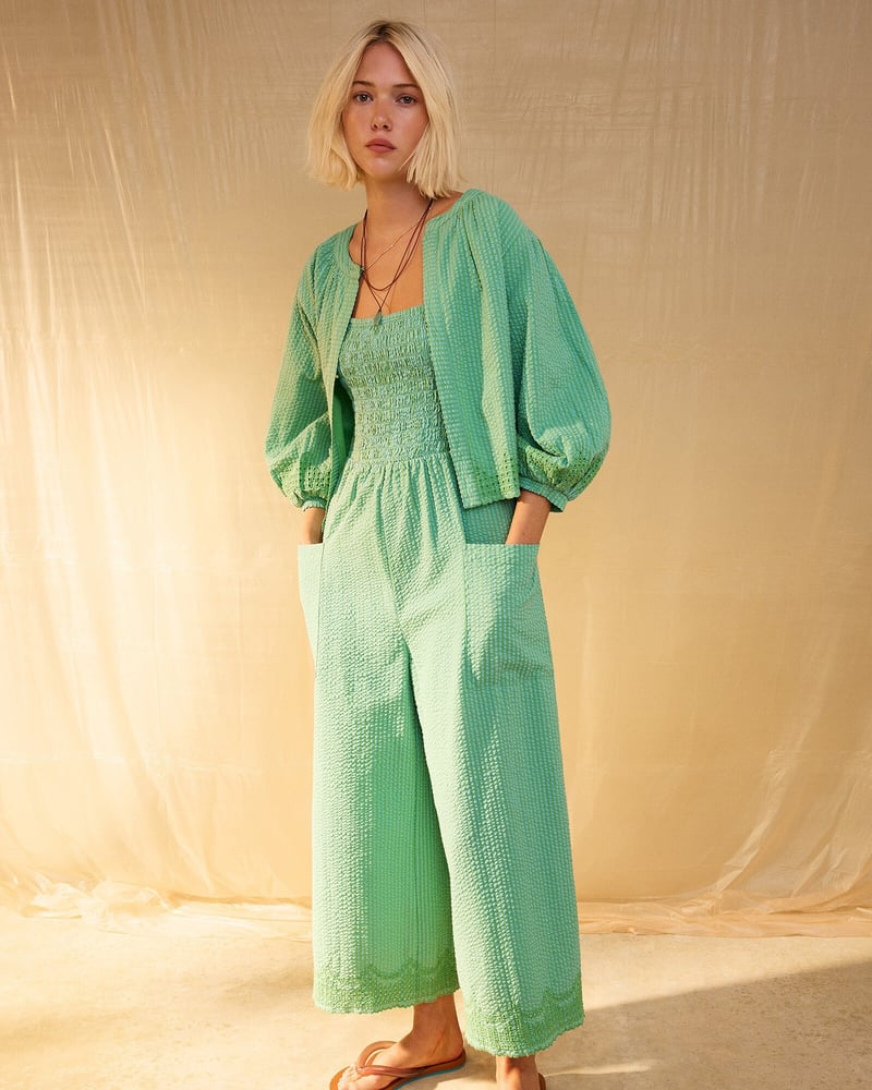 Green Striped Strappy Cropped Jumpsuit