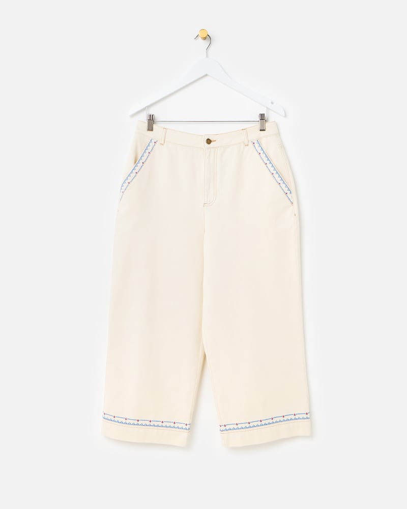 Ecru & Blue Stitch Cropped Wide Leg Jeans