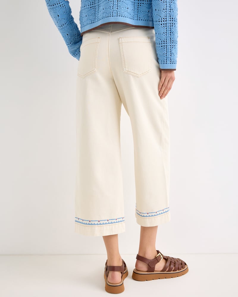 Ecru & Blue Stitch Cropped Wide Leg Jeans
