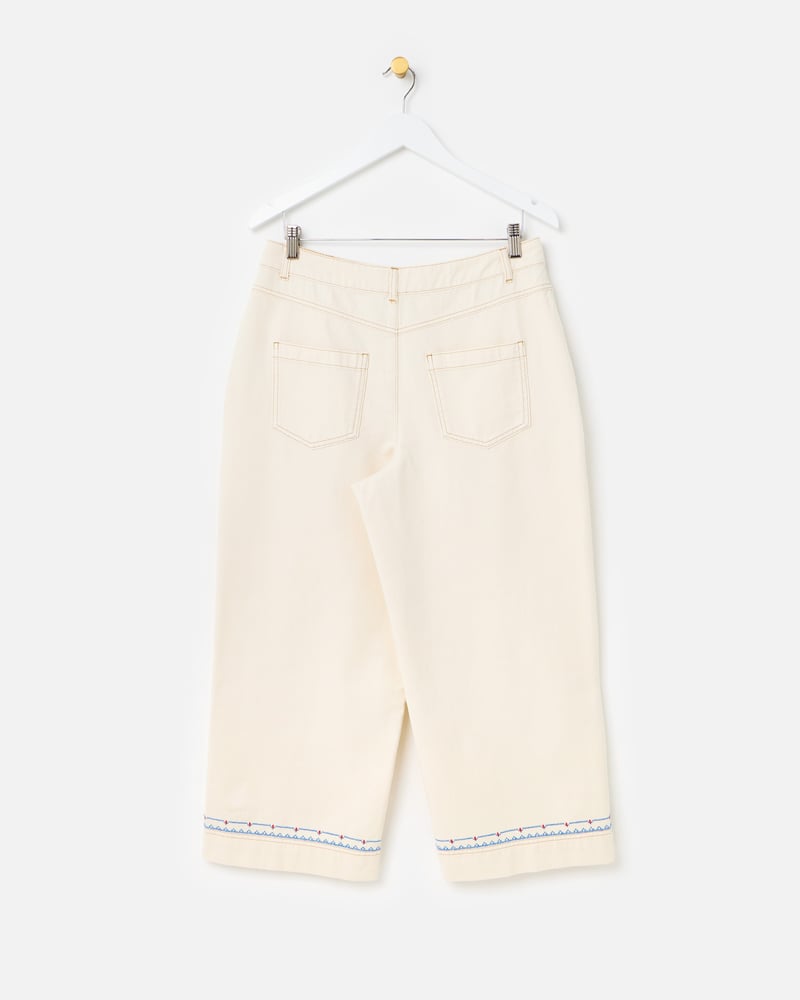 Ecru & Blue Stitch Cropped Wide Leg Jeans