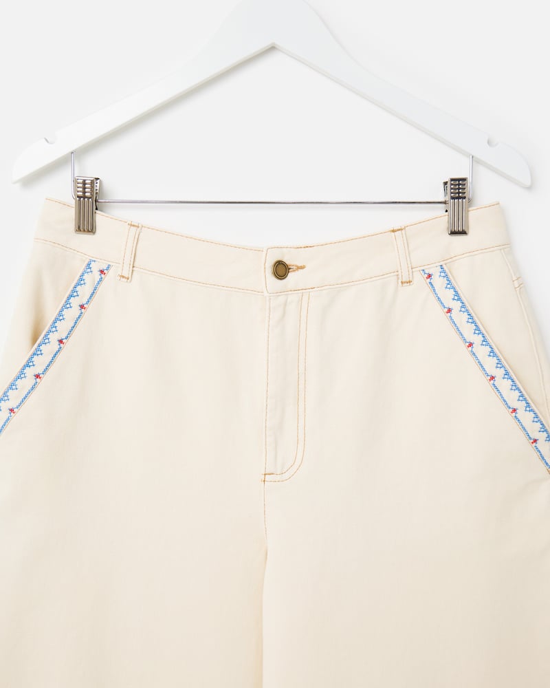 Ecru & Blue Stitch Cropped Wide Leg Jeans